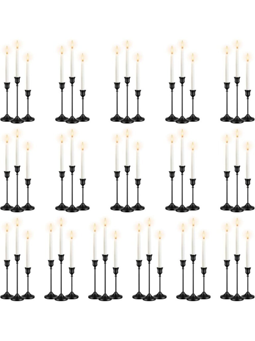 48 PCS Vintage Black Metal Taper Candle Holders Set - Elegant Brass Accents